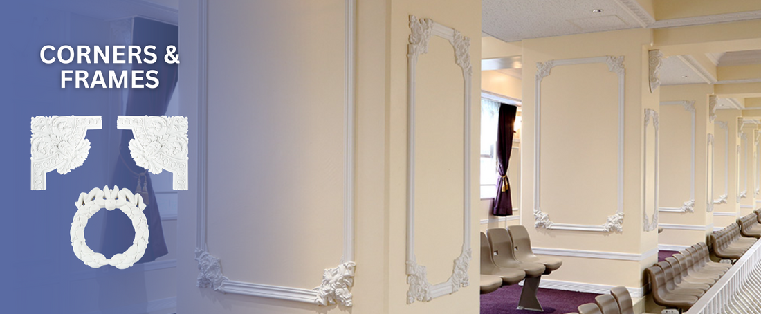 Corner and frames for wainscoting and wall